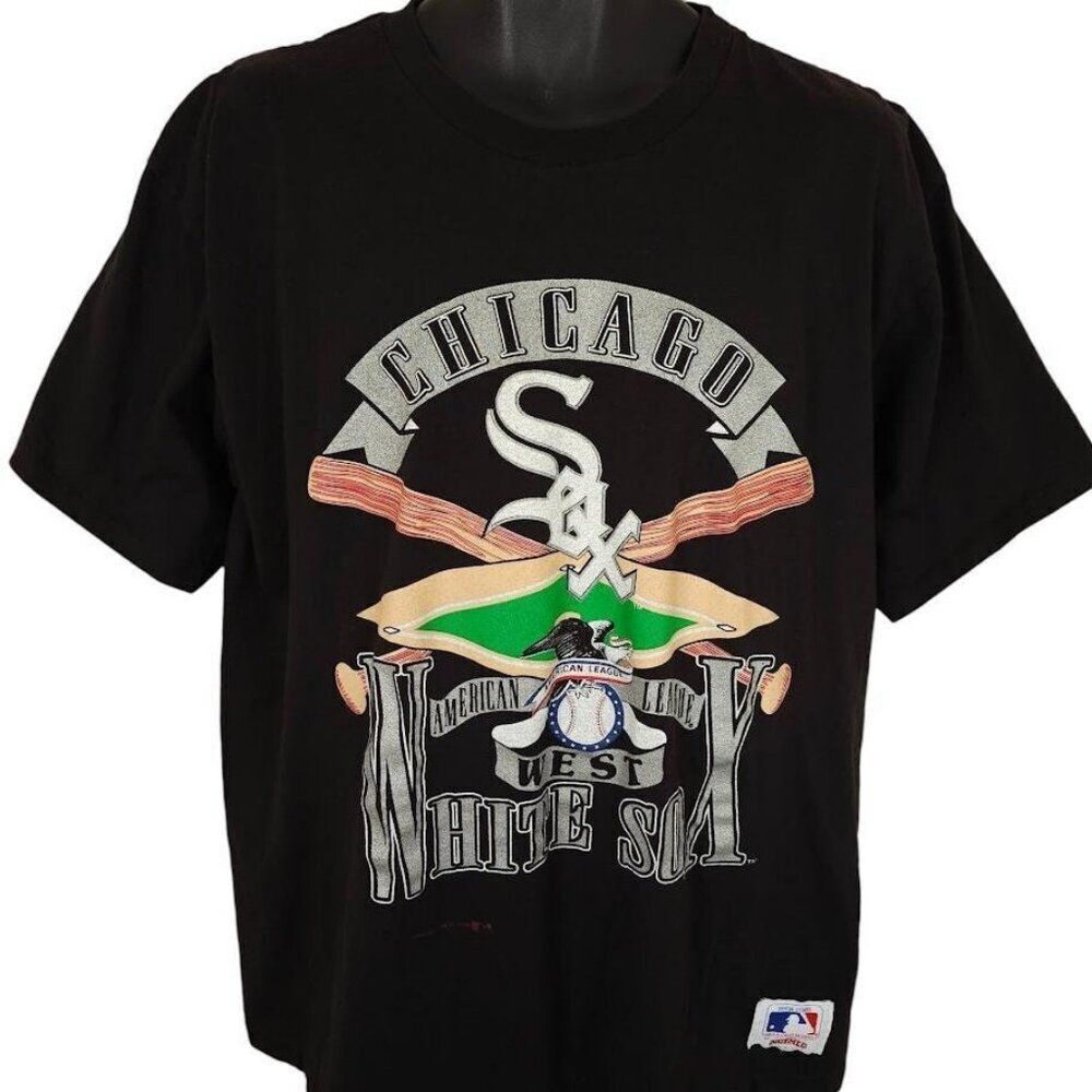 Vintage Chicago White Sox T Shirt Mens Size Large Black 90s OVERSIZED Made In US